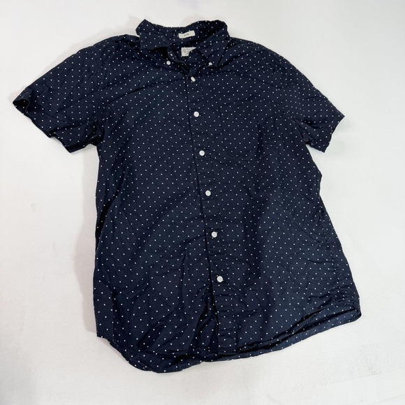 J.CREW Other - J.Crew Shirt Mens Medium Navy Slim Short Sleeve Button Front Polka Dot Cotton